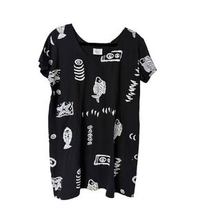 Magu Distributors Dress Sz Large Black White Fish Nautical Shift Mini Resort